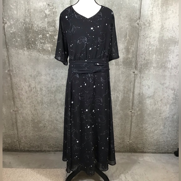eShakti Womens Maxi Dress Size 24W Pockets Sheer Chiffon Celestial Black Witchy - Picture 4 of 16